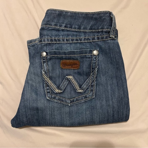 Wrangler Low Rise Bootcut Jeans 5/6 x 34 Blue Contrast Stitch Denim - Picture 2 of 16